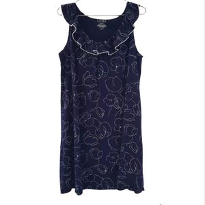 Lauren Ralph Lauren Sleeveless Tank Dress Blue White Ruffled Neck Cotton Size M